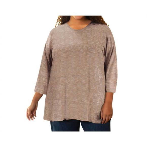 NEW ON THE PLUS SIDE lisse 3/4 sleeve side panel tunic - plus in heathered eggno - Picture 1 of 3